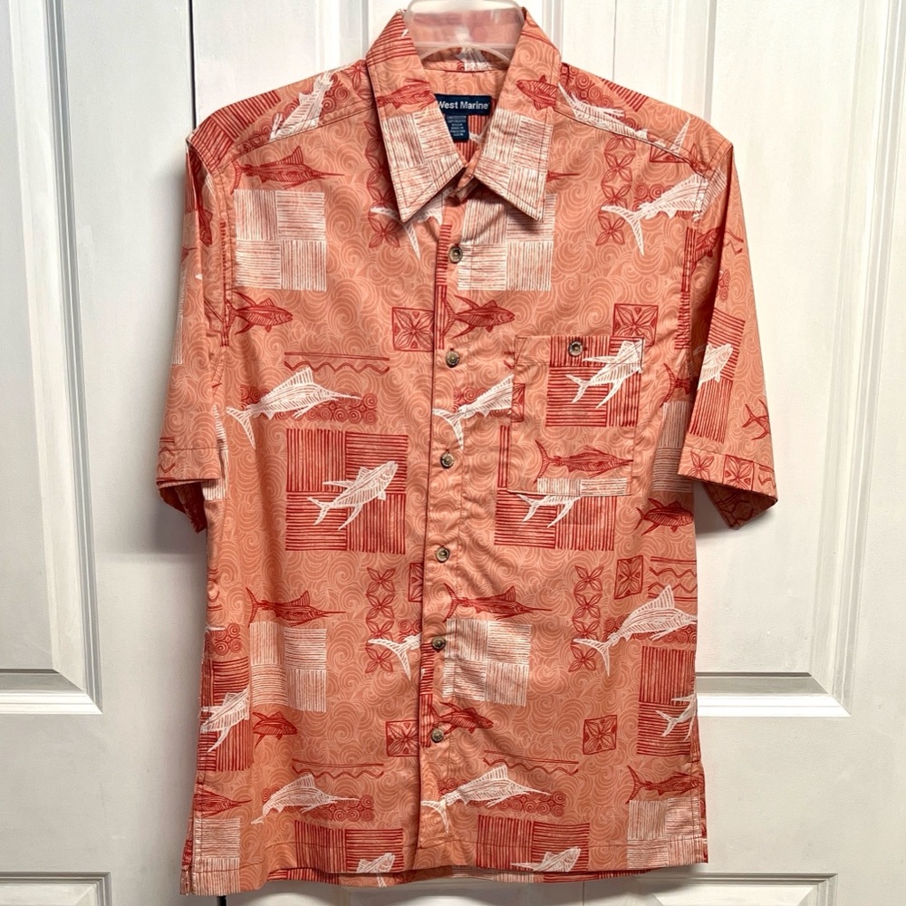 West Marine Men's Coral Short-Sleeve Button-Down Shirt Size M